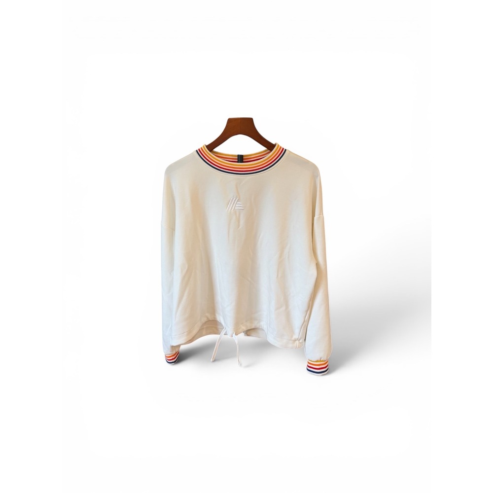 Aldi Gear Womens Rainbow Stripe Crewneck Sweatshirt White Large Retro Pullover